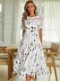 Lace Floral Short sleeve Crew Neck Casual Short sleeve Maxi Woven Dress