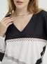 Color Block Autumn Casual V neck Daily Long sleeve Loose Regular H-Line Sweatshirts for Women