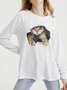 Casual Winter Printed Lightweight Daily Long sleeve Loose Crew Neck Cotton-Blend Sweatshirts for Women