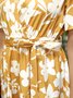 V Neck Cotton-Blend Frill Sleeve Boho Weaving Maxi Dress