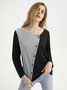 Color Block Autumn Casual Buttoned Natural Jersey Loose Regular Medium Elasticity T-shirt for Women