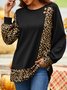 Casual Leopard Print Stitching Long-sleeved Tops