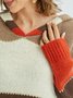 Red Hoodie Long Sleeve Color-Block Sweater