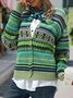 Women Boho Autumn Printed Cotton Lightweight Micro-Elasticity Long sleeve Collarless H-Line Sweater coat