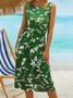 Cotton-Blend Floral-Print Elegant Knitting Maxi Dress