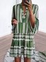 V neck Green  Women Daily Long Sleeve Basic Cotton Paneled Plain Spring Dress