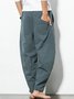 Unisex Pockets Solid Casual Plus Size Pants