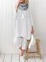 Casual Plain Long Sleeve Linen Plus Size Dress