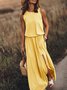 Sleeveless Holiday Solid Round Neck Long Weaving Dress