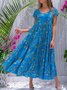 Floral Floral-Print Short Sleeve Weaving Dress