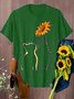 Cat Sunflower Print Short Sleeve Plus Size T-shirt