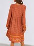 Orange Long Sleeve Floral Shift Boho Mini Dress