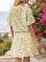 Apricot Geometric Short Sleeve Floral-Print V Neck Mini Weaving Dress