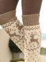 High Elastic Cotton  Printed  Winter Beige Socks