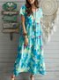 Floral Print Short Sleeve Casual Maxi Dress