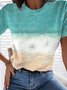 Ombre/tie-Dye Short Sleeve Casual Sea Printed T-shirt