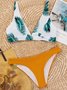Leaf Print Buckle Triangle Bikini Plus Size