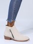 Faux Leather Simple Zip-Embellished Chunky Heel Ankle Ankle Ankle Boots