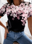 Crew Neck Floral Cotton Blends Short Sleeve T-Shirt