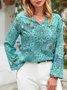 Floral Long Sleeve V Neck Casual Tops