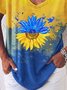 Sunflower Casual Ombre V Neck Short Sleeve T-Shirt