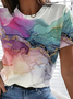 Casual Crew Neck Ombre Short Sleeve T-Shirt