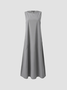 Summer Maxi Pockets Weaving Dress Women Plus Size Solid Sleeveless Crew Neck Weaving Dress