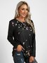 Plus Size Printed Long Sleeve Crew Neck Casual T-shirt