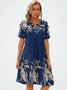 Plus Size Printed Short Sleeve Casual Knitting Dress