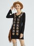 Vintage Boho Geometric Floral Embroidered Long Sleeve V Neck Casual Knitting Dress