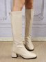 Women's Plain Color Simple Zipper High Elasticity Chunky Heel Straight Boots