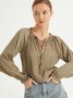Casual V Neck Long Sleeve Solid Shirt