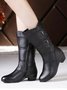 Black Rhinestone Metal Plush Warm Thick Heel Boots