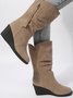 Plus Size Casual Side Zip Faux Suede Wedge Boots