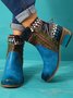 Retro Ethnic Style Stitching Pointed Toe Chunky Heel Boots