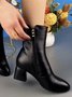 Button Design Black Chunky Heel Ankle Boots