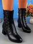 Button Design Black Chunky Heel Ankle Boots