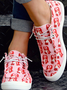 (small-size) Valentine's Day Heart Graphic-Print Denim Lace-Up Canvas Flats