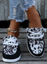 Cow and Leopard Printed Multicolor Canvas Lace-Up flat Moccasins with Round Toe