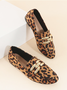 Leopard print women's suede slip-on shoes with metal trim flats