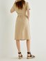 Casual Plain Linen Shawl Collar Dress With Scarf
