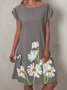 Gray Short Sleeve Floral-Print Weaving Dress