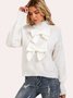 White Bow Turtleneck Knitted Sweet Sweater