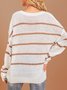 White Long Sleeve Casual Striped Sweater