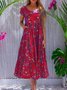 Floral Floral-Print Short Sleeve Weaving Dress