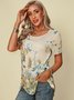 Plus Size Casual Bateau/boat Neck Floral T-shirt