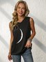 Plus Size Black Moon Printed Shift Crew Neck Party Daily Casual Sleeveless Tanks & Camis
