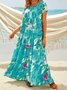 Plus Size Floral Print Short Sleeve Casual Maxi Dress