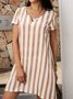 Apricot Short Sleeve Striped V Neck Weaving Dress
