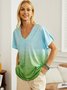 Ombre Short Sleeve V Neck Plus Size Casual Tops